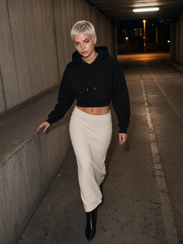 Marcel Afters Essential Cropped Hoodie — Dark