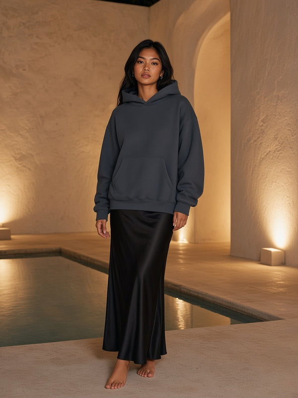 Marcel Afters Essential Heavyweight Boxy Fleece Hoodie — Dark
