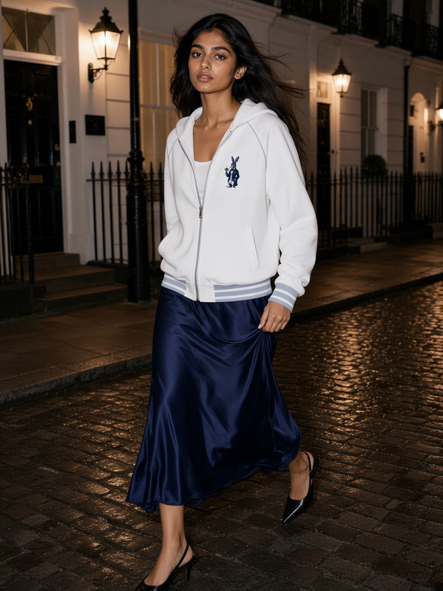 House Hare Striped Trim Zip-Up Hoodie