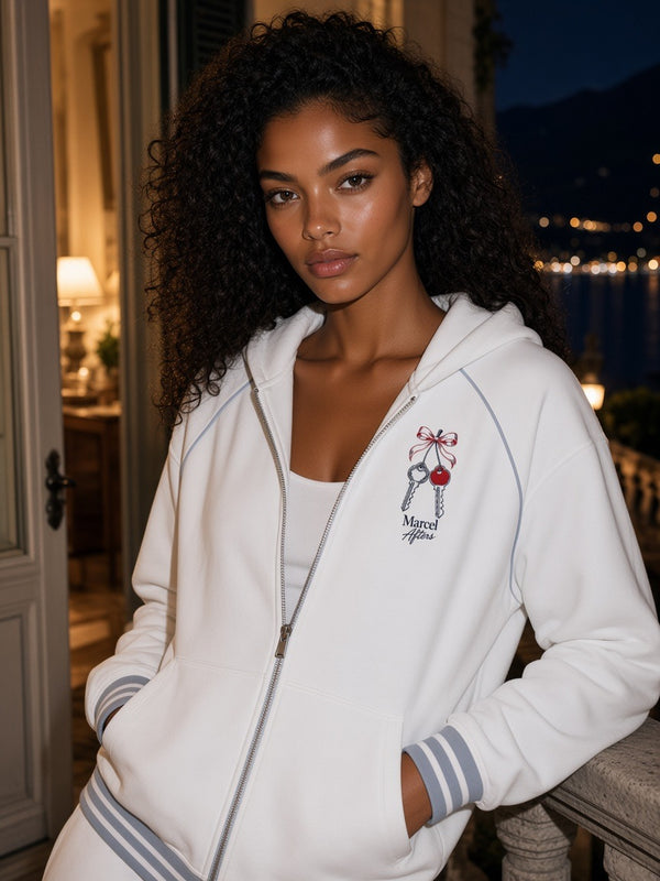House Keys Striped Trim Zip-Up Hoodie