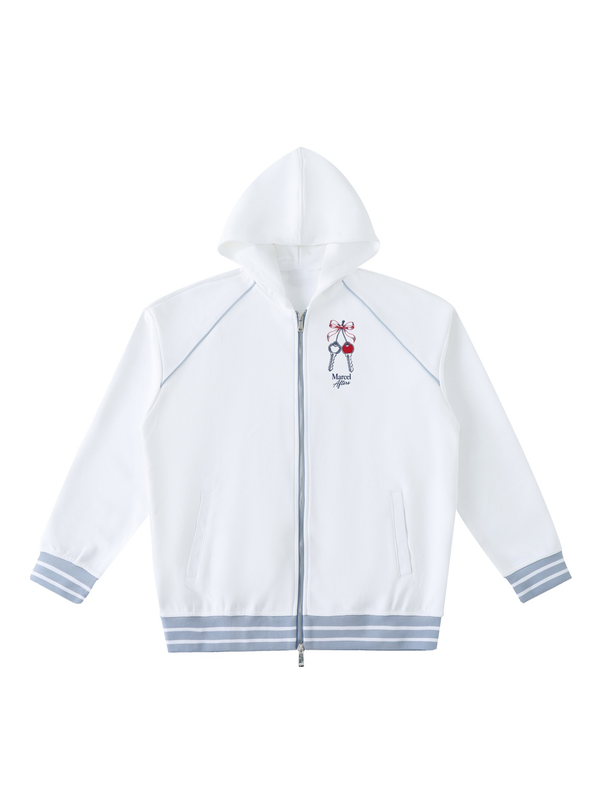 House Keys Striped Trim Zip-Up Hoodie