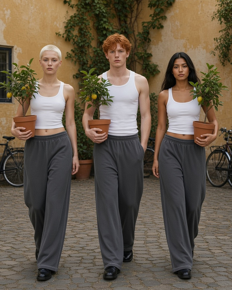 Marcel Afters Vintage Wash Wide Leg Mesh Sweatpants — Dark