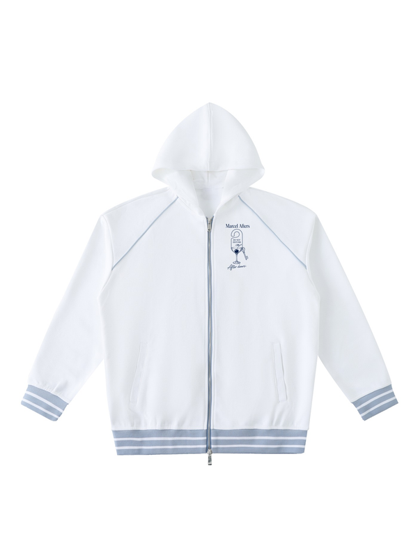 Wrong Room Striped Trim Zip-Up Hoodie