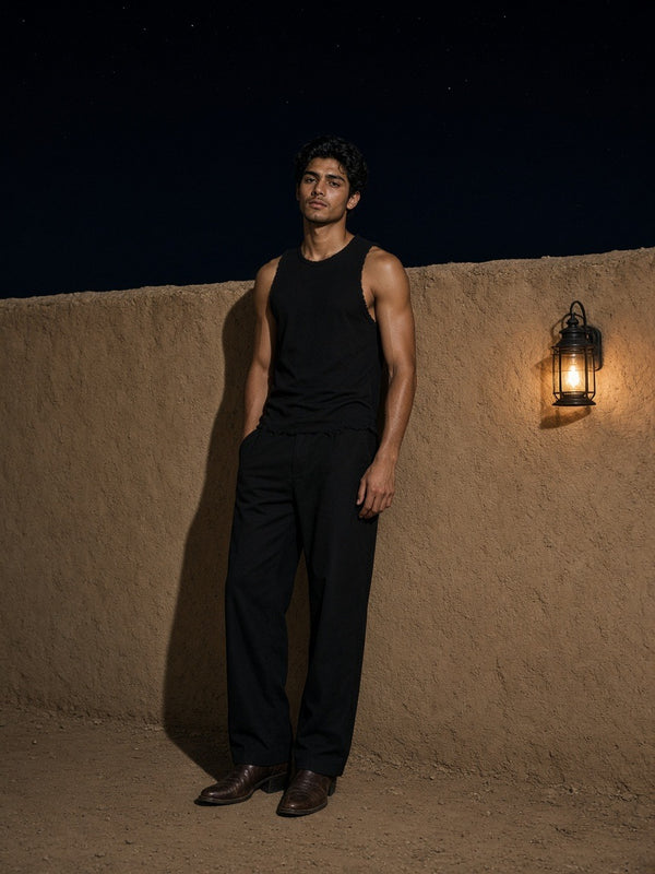 Marcel Afters Raw Edge Cotton Tank Top — Dark