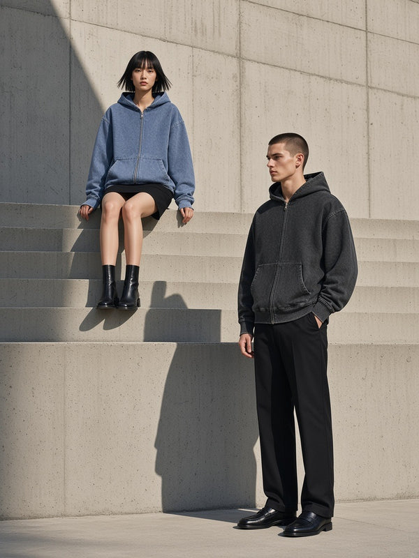 Marcel Afters Snow Wash Oversized Zip-Up Hoodie — Dark