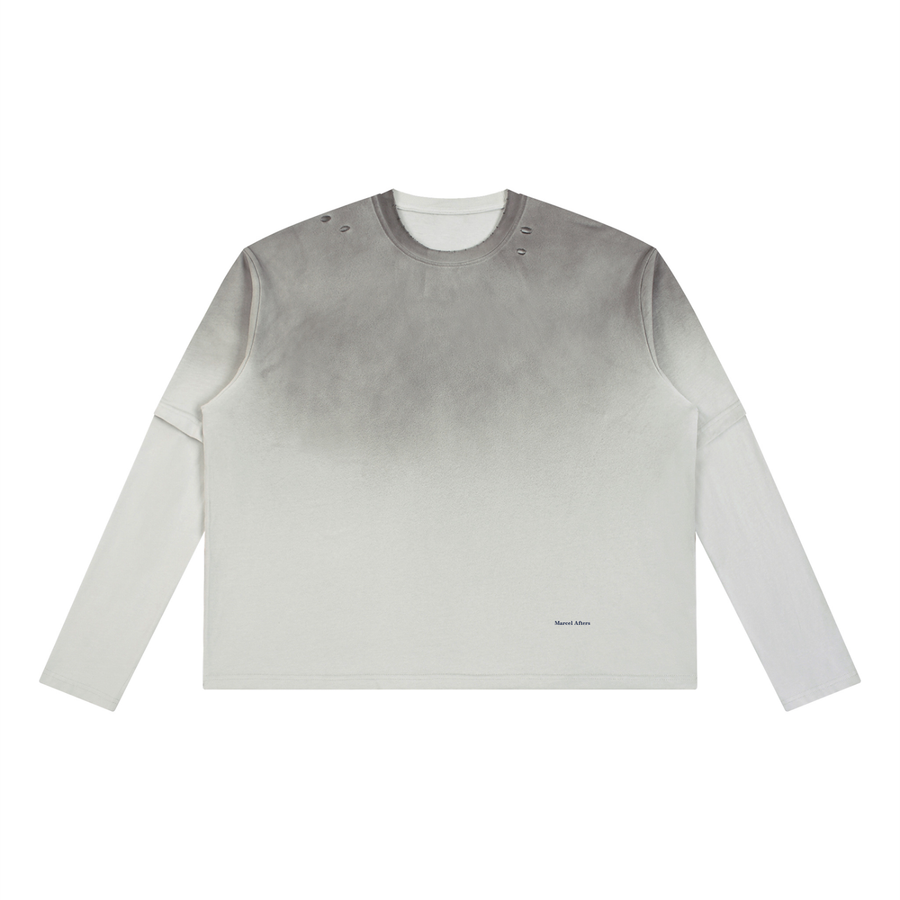 Vintage Wash Layered T-Shirt in White Gray, front view