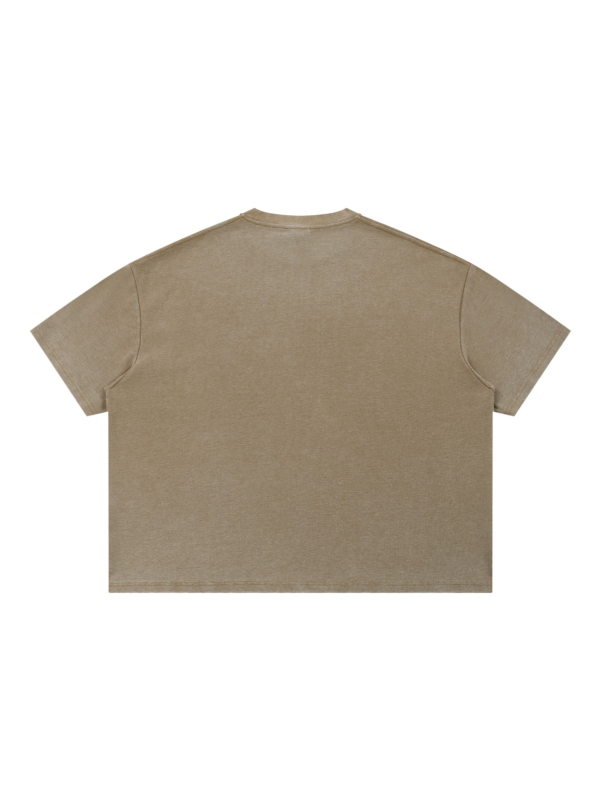 Vintage Wash Sunfade Boxy Waffle T-Shirt in Light Coffee, laid flat on pale limestone, back view