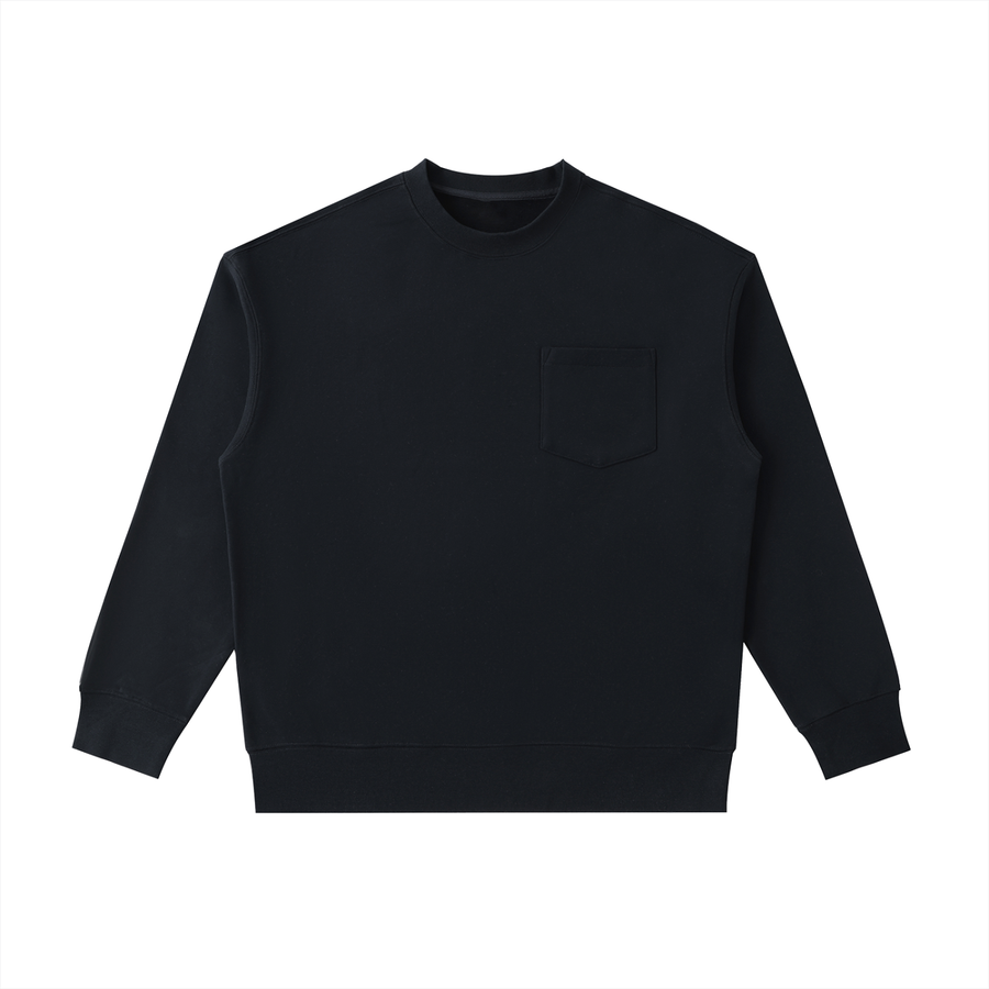 Heavyweight patch pocket crewneck sweatshirt in Black, front view