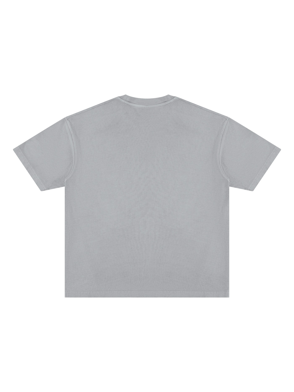 Unisex vintage wash paneling t-shirt in Gray, back view on white. Marcel Afters