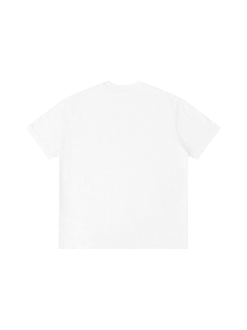 Unisex vintage wash distressed t-shirt in White, back view on white. Marcel Afters