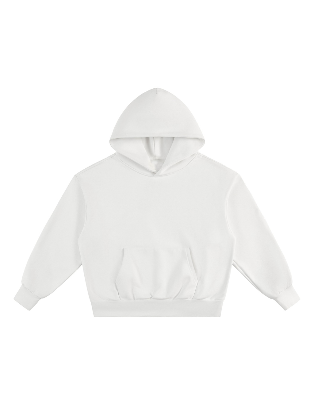 Unisex heavyweight fleece hoodie in White, front view on white. Marcel Afters