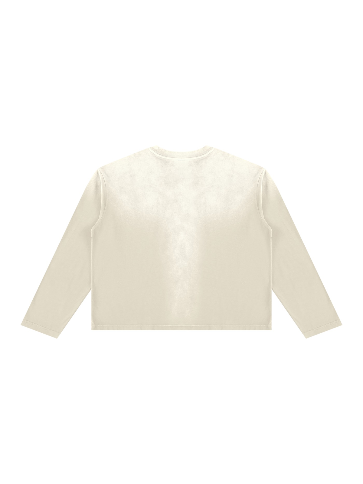 Sunfade Boxy Long Sleeve T-Shirt in Apricot, laid flat on pale limestone, back.