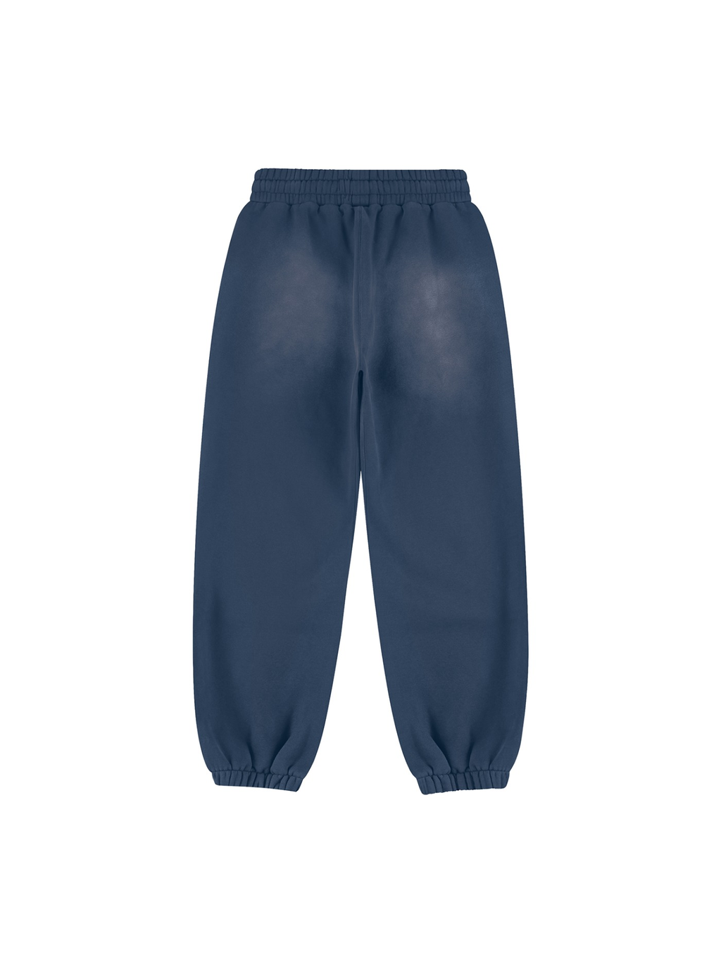 Unisex vintage washed fleece jogger sweatpants in Navy Blue, back view on white. Marcel Afters