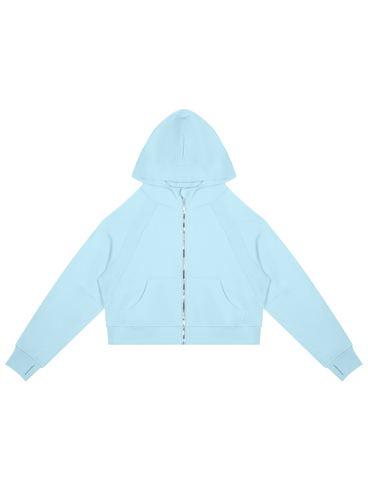 Cropped zip-through hoodie in Sky Blue, front view