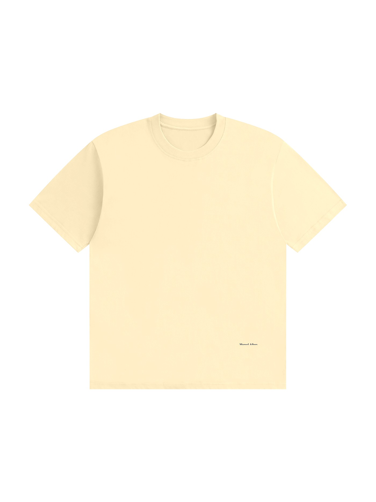 Seamless Cotton T-Shirt in Apricot, laid flat on pale limestone, front.