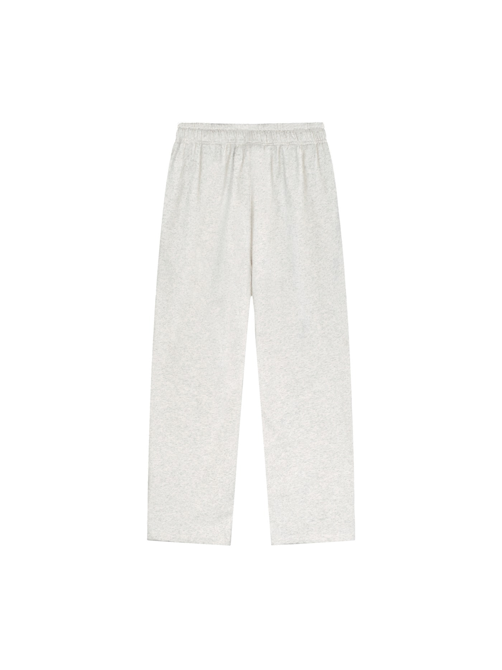 Unisex straight-leg sweatpants in Oat Gray, back view on white. Marcel Afters