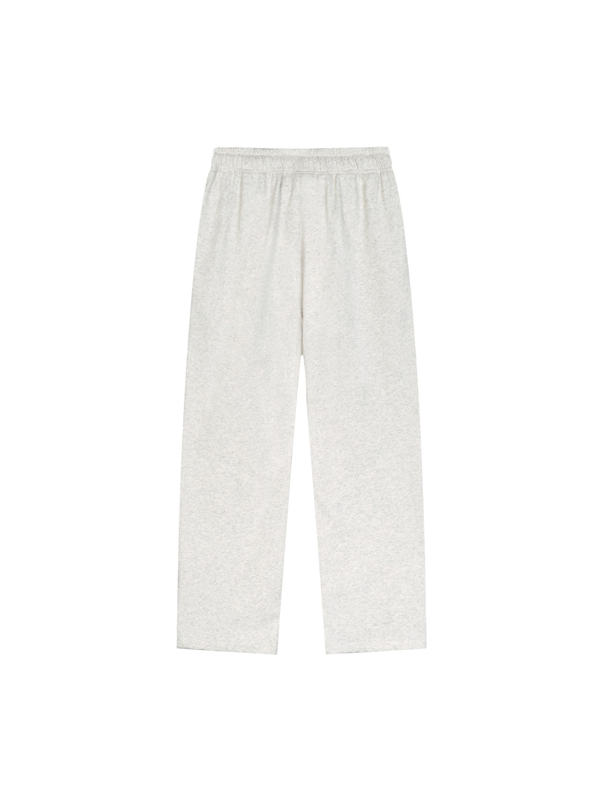 Unisex straight-leg sweatpants in Oat Gray, back view on white. Marcel Afters