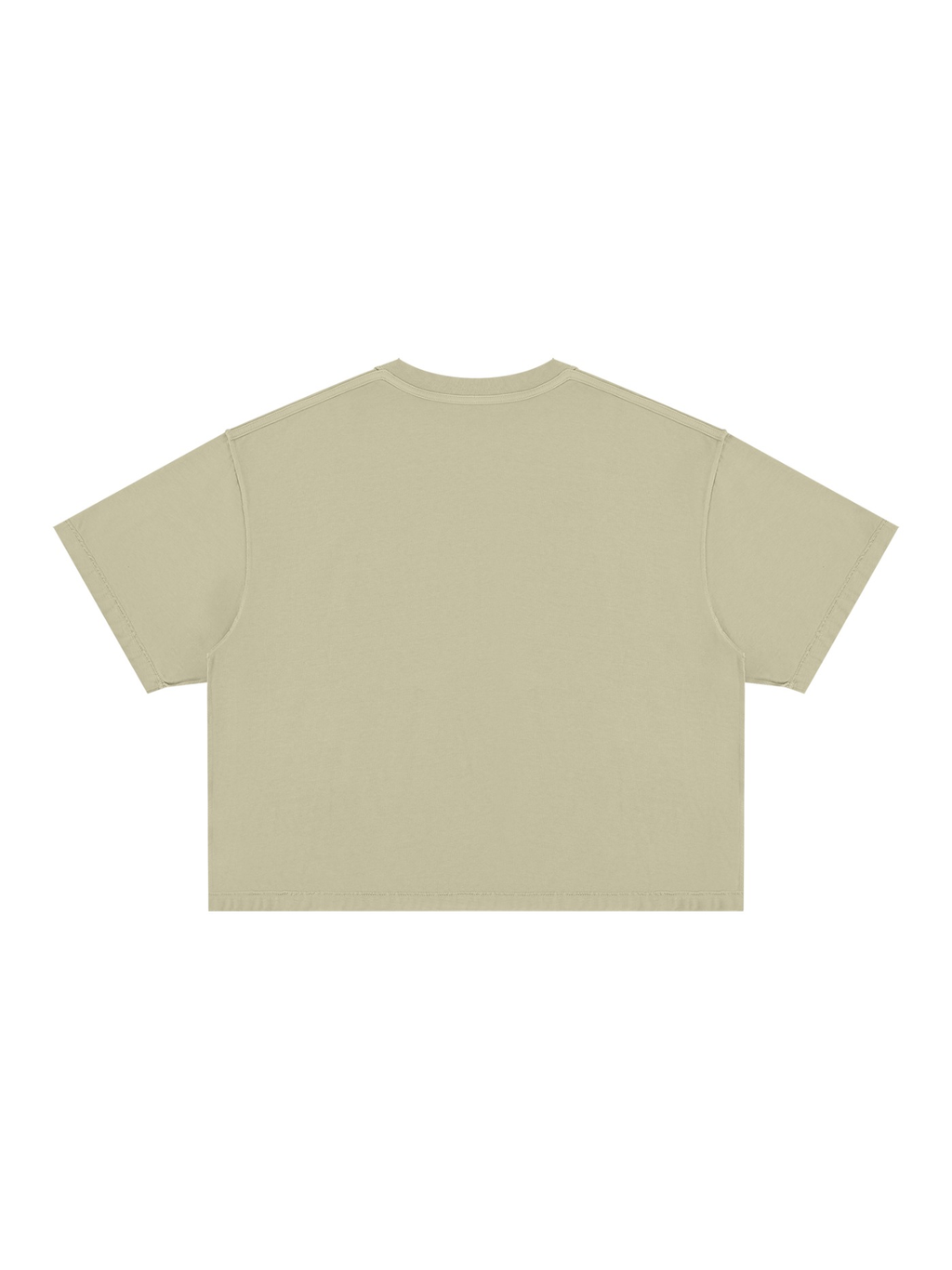 Unisex vintage wash boxy t-shirt in Pale Khaki, back view on white. Marcel Afters