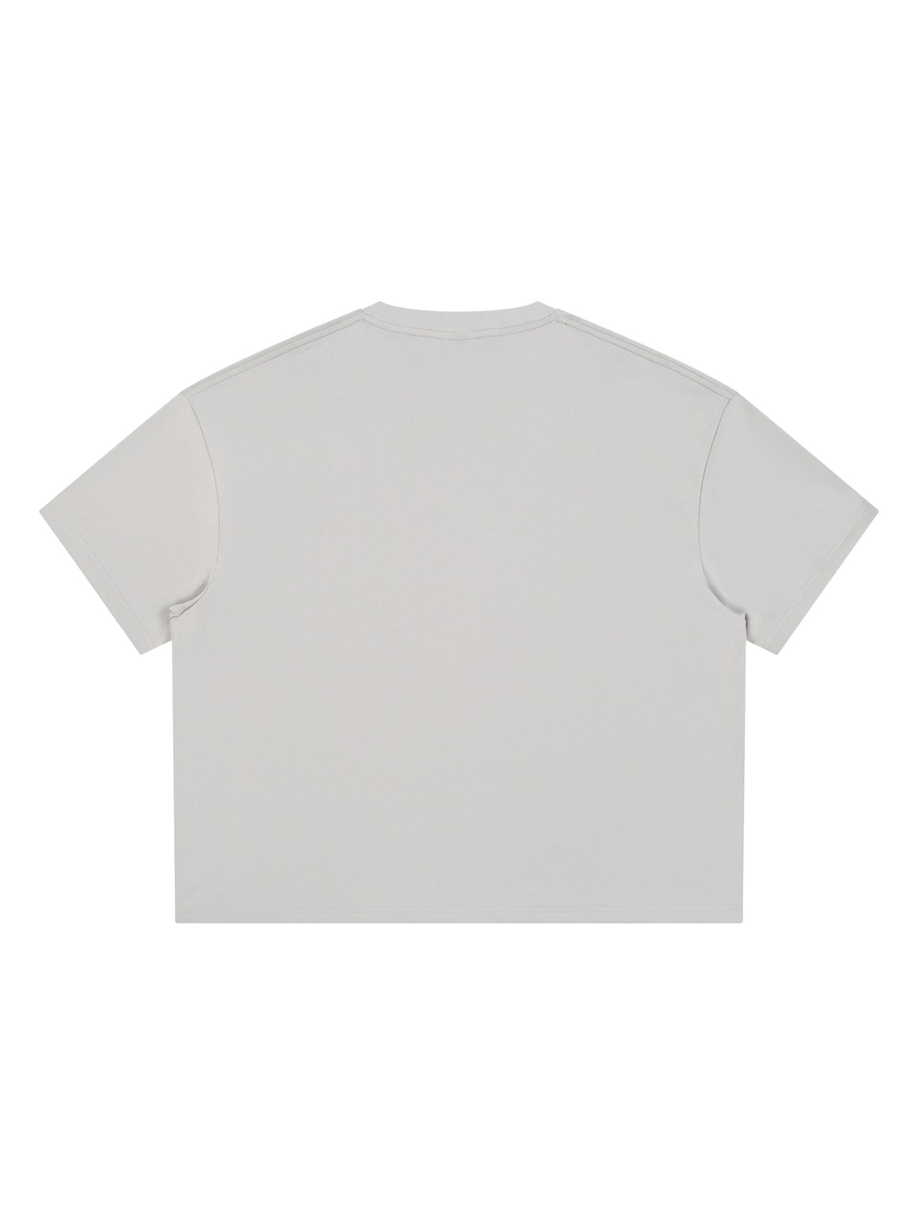 Unisex boxy Coolmax t-shirt in Gray, back view on white. Marcel Afters