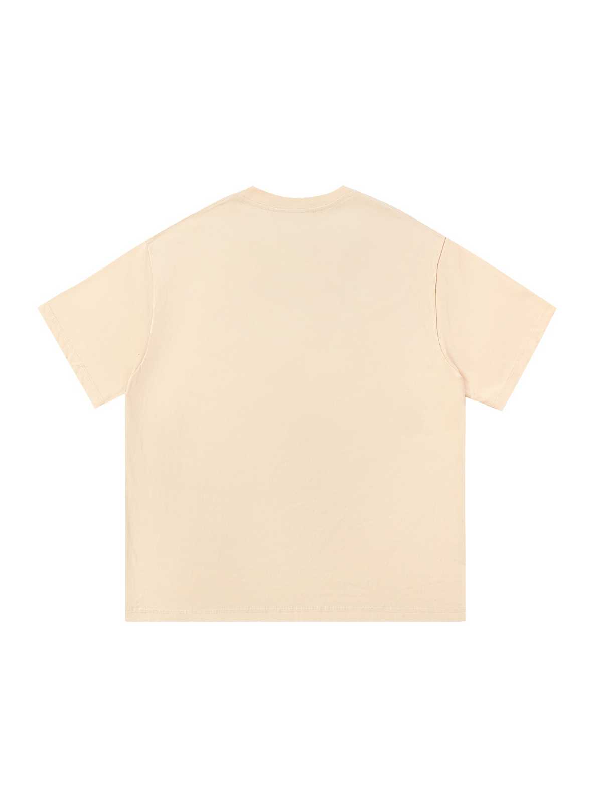 Unisex cotton t-shirt in Apricot, back view on white. Marcel Afters