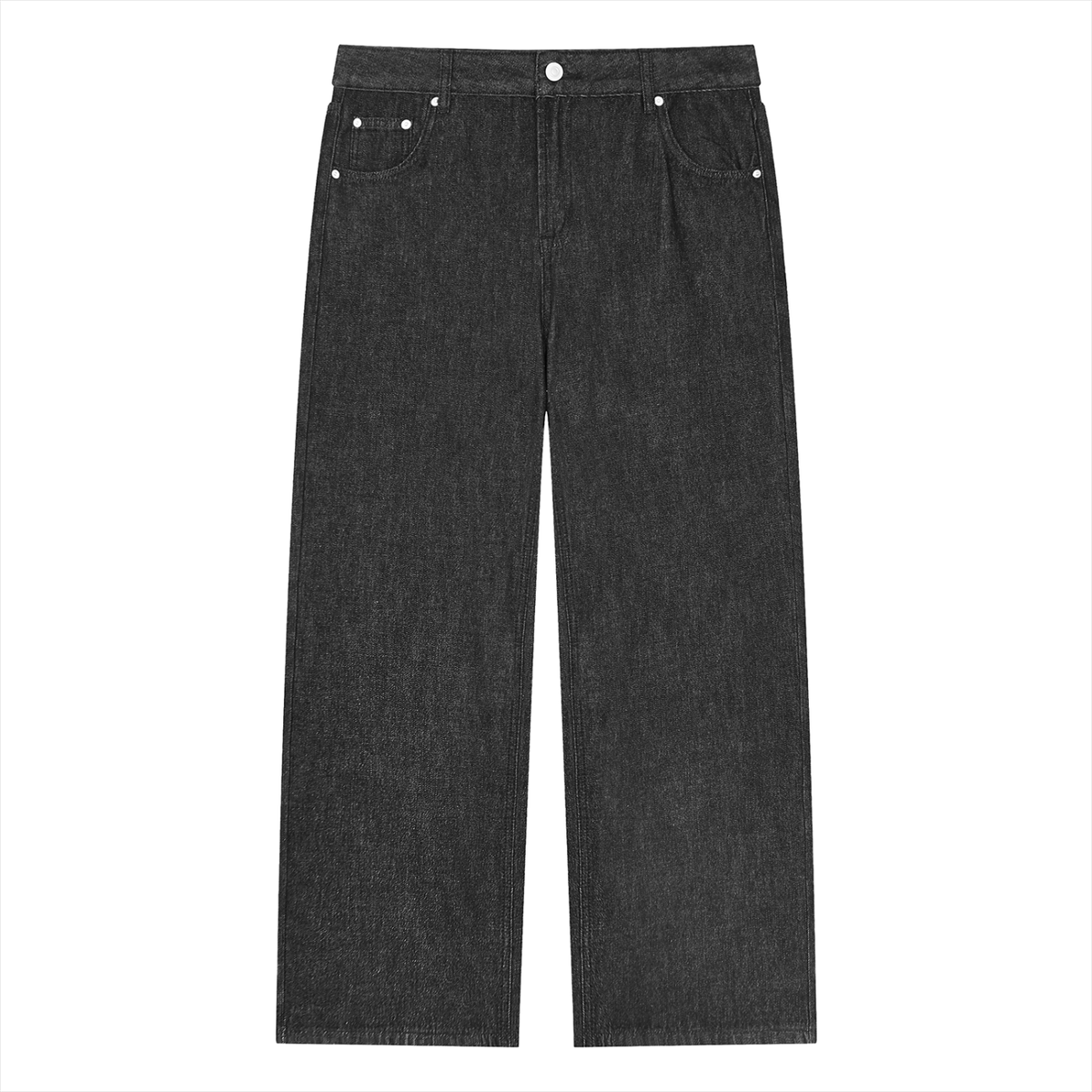 Unisex Vintage Wash Straight Leg Jeans in Black, front view on white