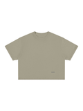 Unisex vintage wash boxy t-shirt in Khaki, front view on white. Marcel Afters
