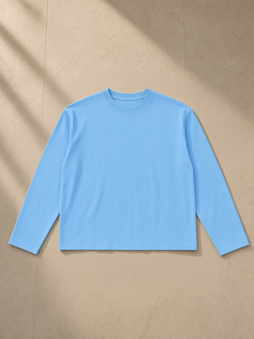 Vintage Wash Long Sleeve Boxy T-Shirt in Sky Blue, front view