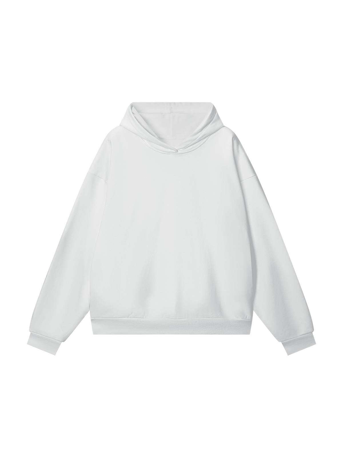 Unisex heavyweight hidden pocket fleece hoodie in Lucent White, front view on white. Marcel Afters