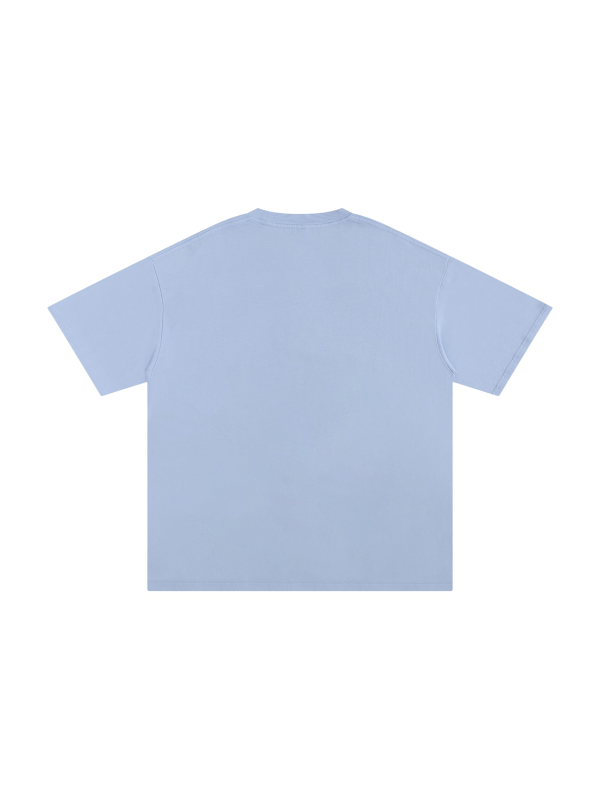 Unisex pure cotton t-shirt in Sky Blue, back view on white. Marcel Afters