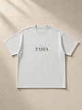 Paris heavyweight drop-shoulder tee in Oat Gray, front view