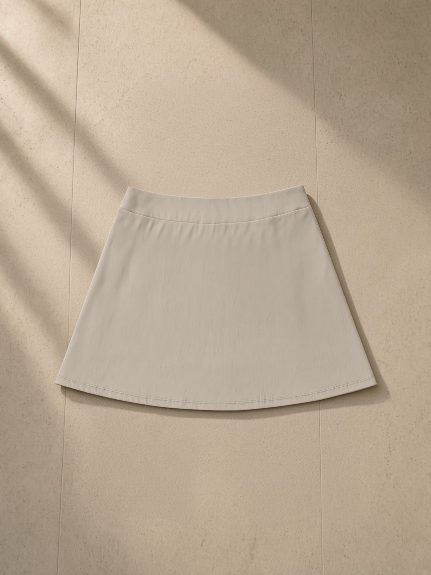 High-Waist Pocketed A-Line Skirt in Light Coffee, laid flat on pale limestone, back view