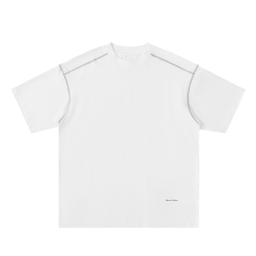 Oversized Contrast-Stitched Cotton Tee in White, front view