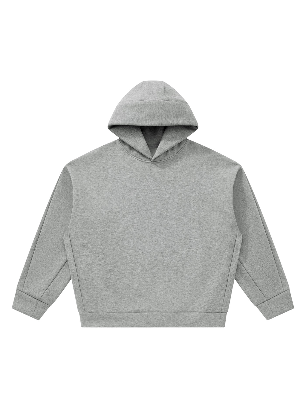 Unisex heavyweight fleece boxy hoodie in Flower Gray, front view on white. Marcel Afters