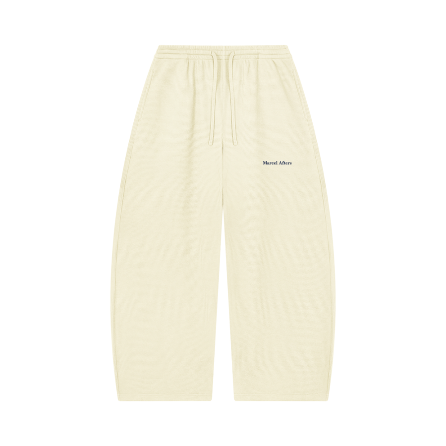 Waffle barrel leg pants in Mild Apricot, front view