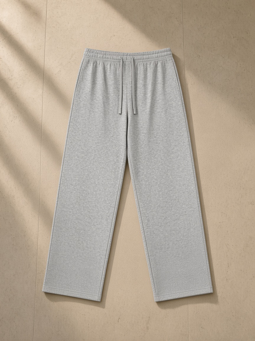 Straight Leg Sweatpants in Flower Gray, laid flat on pale limestone