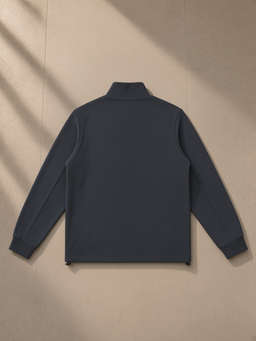 Stand collar jacket in Navy Blue, back view