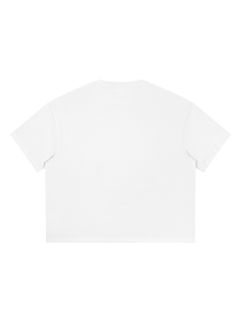 Unisex boxy Coolmax t-shirt in White, back view on white. Marcel Afters