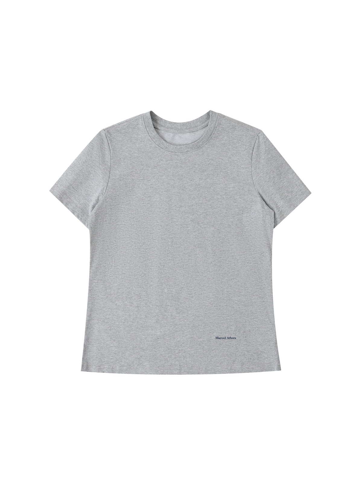 Women's standard shoulder t-shirt in Flower Gray, front view on white. Marcel Afters