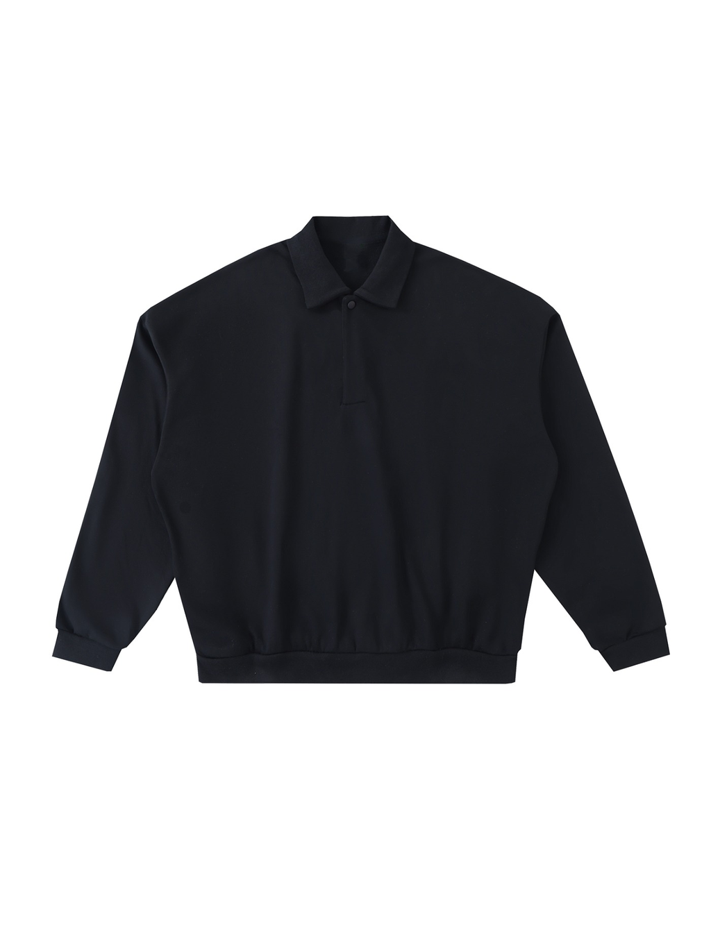 Heavyweight fleece polo sweatshirt in Black, front view