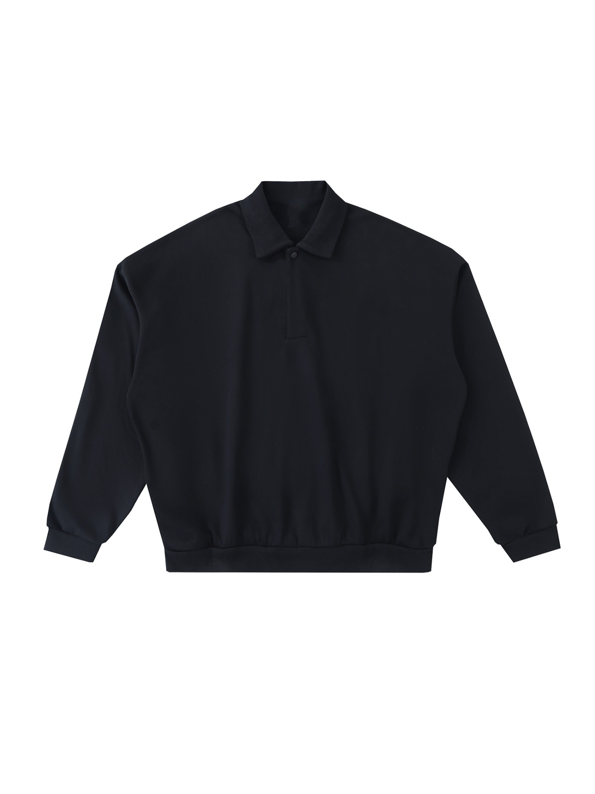 Heavyweight fleece polo sweatshirt in Black, front view