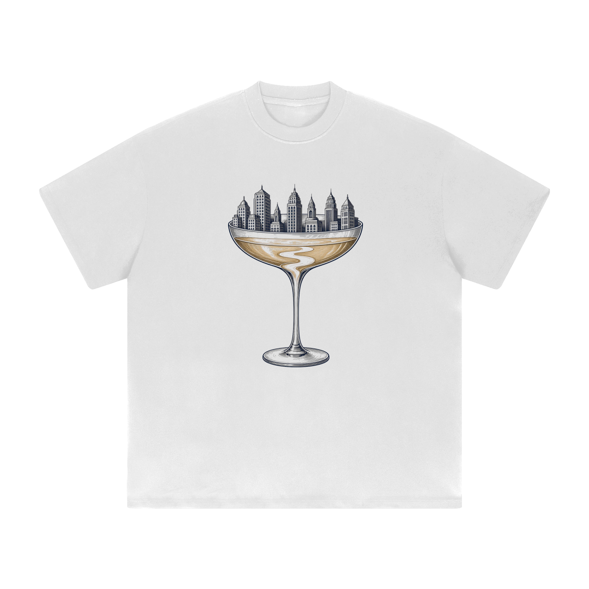 Coupe Over The City heavyweight drop-shoulder tee in White, front view