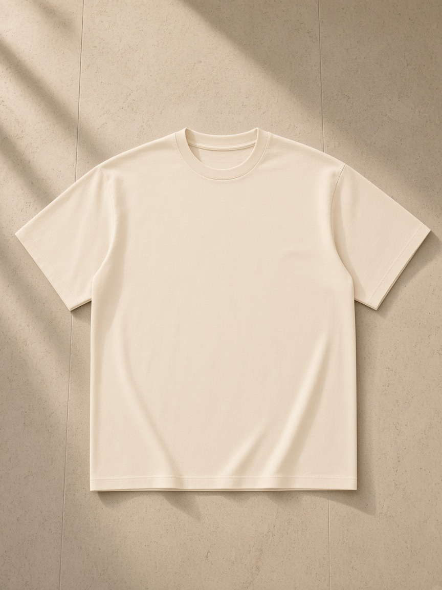 Lightweight oversized t-shirt in Apricot, laid flat on pale limestone