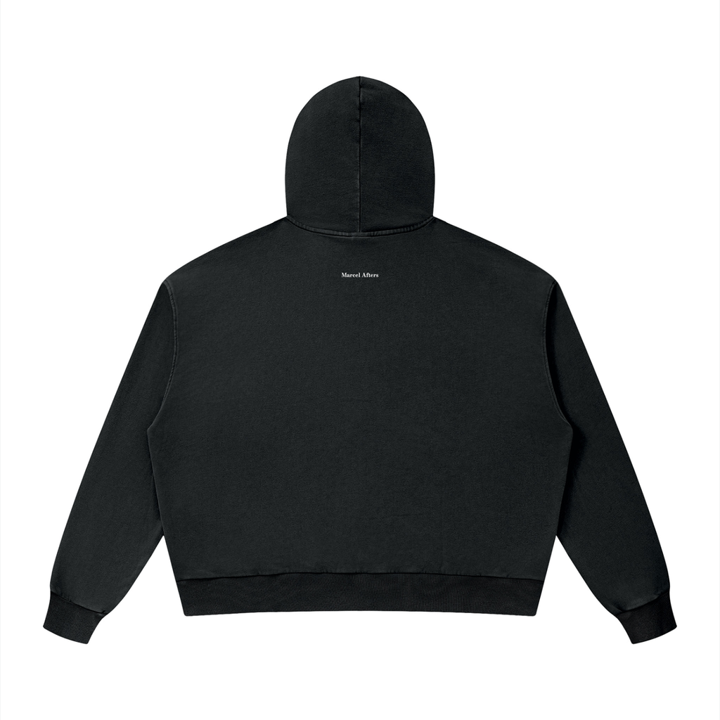 Mineral Wash Boxy Hoodie in Black, back view