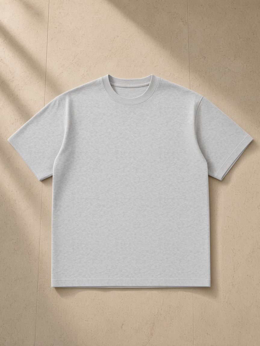 Sueded Cotton T-Shirt in Flower Gray, laid flat on pale limestone, front.