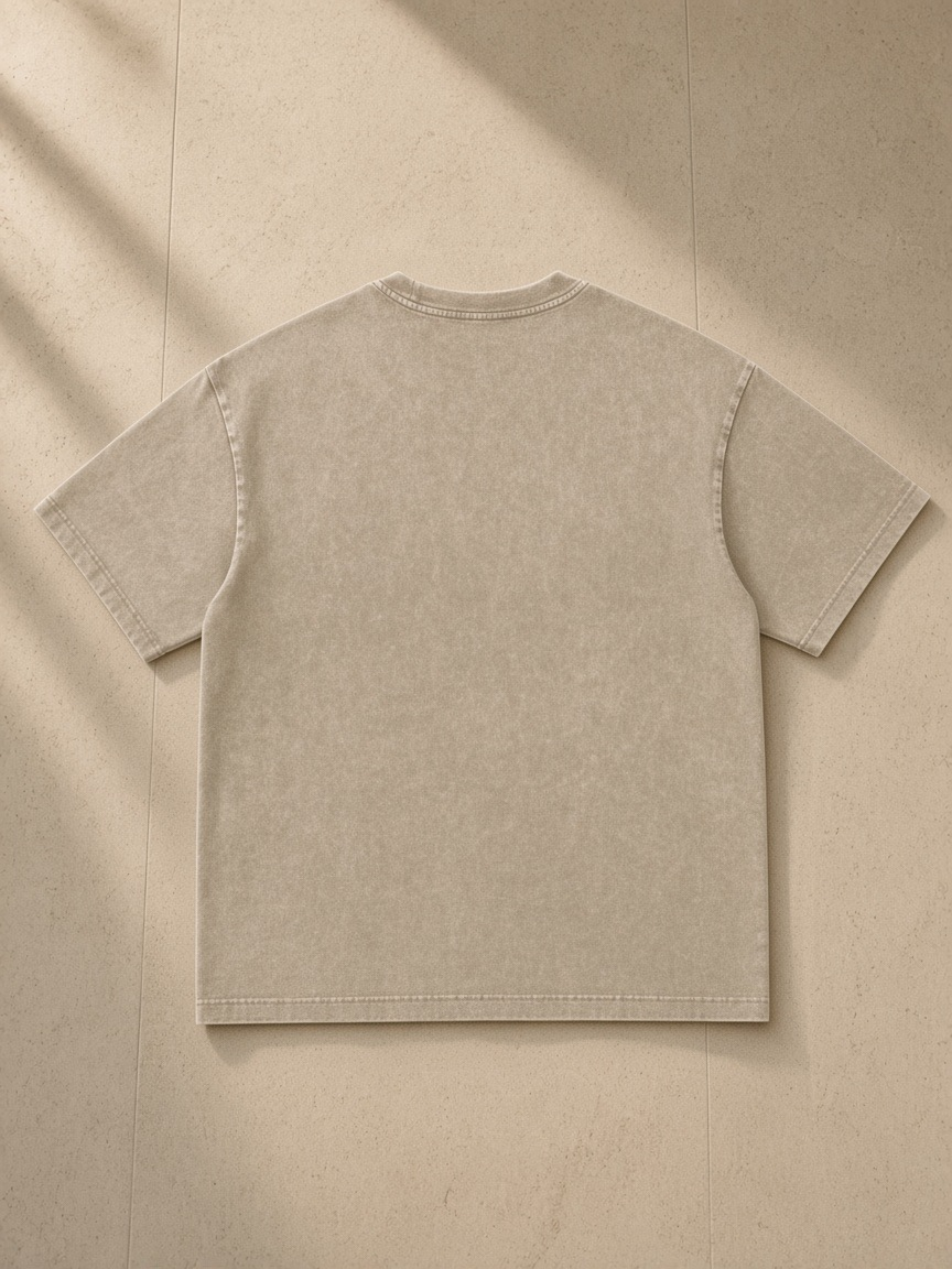 Back of the Khaki Men's Snow Washed Heavyweight Oversize T-Shirt, laid flat