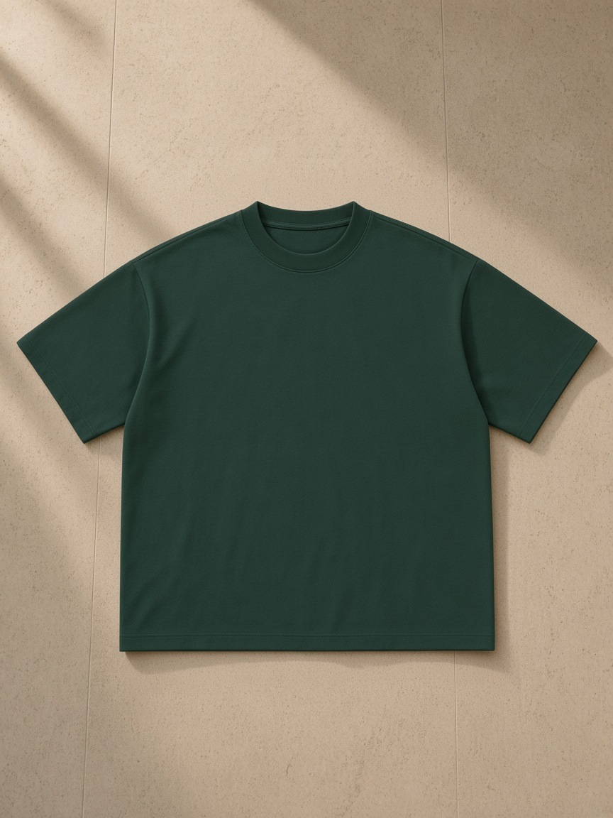 Front of the Dark Green Women's Boxy Oversized T-Shirt, laid flat