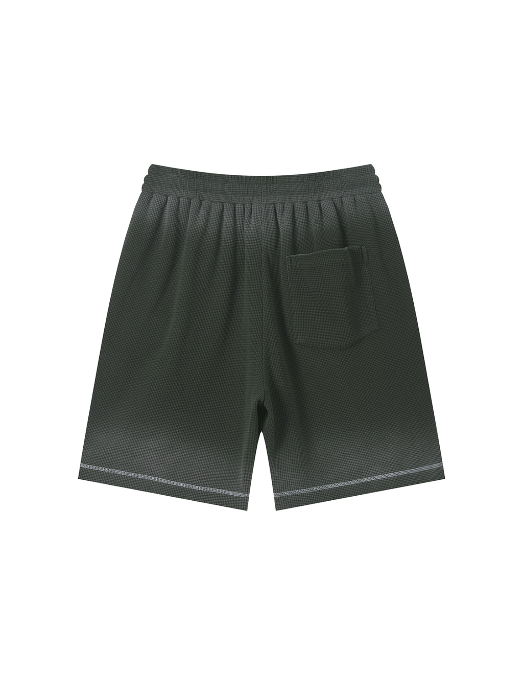 Sunfade waffle raw hem shorts in Gray Green, back view