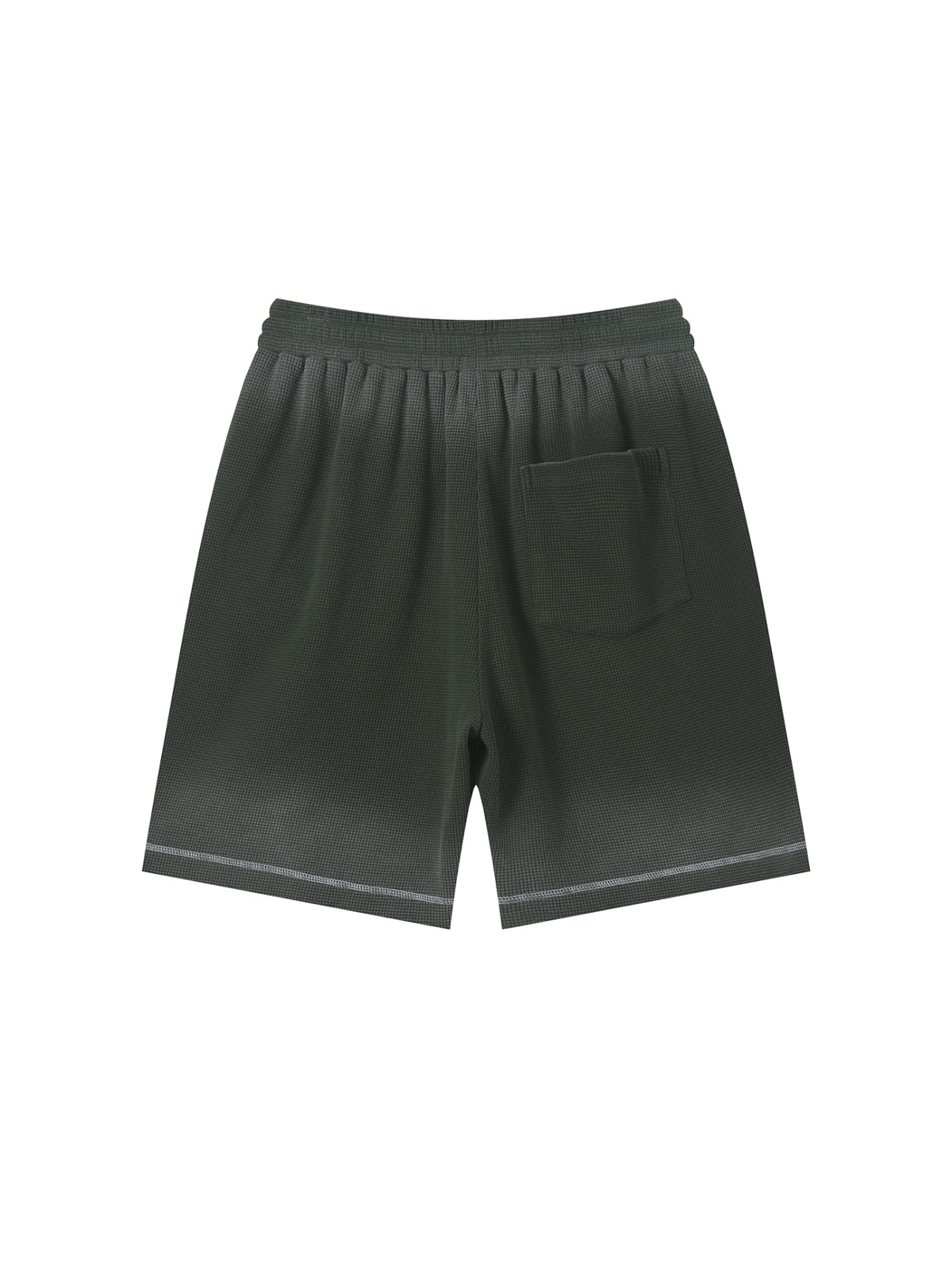 Sunfade waffle raw hem shorts in Gray Green, back view