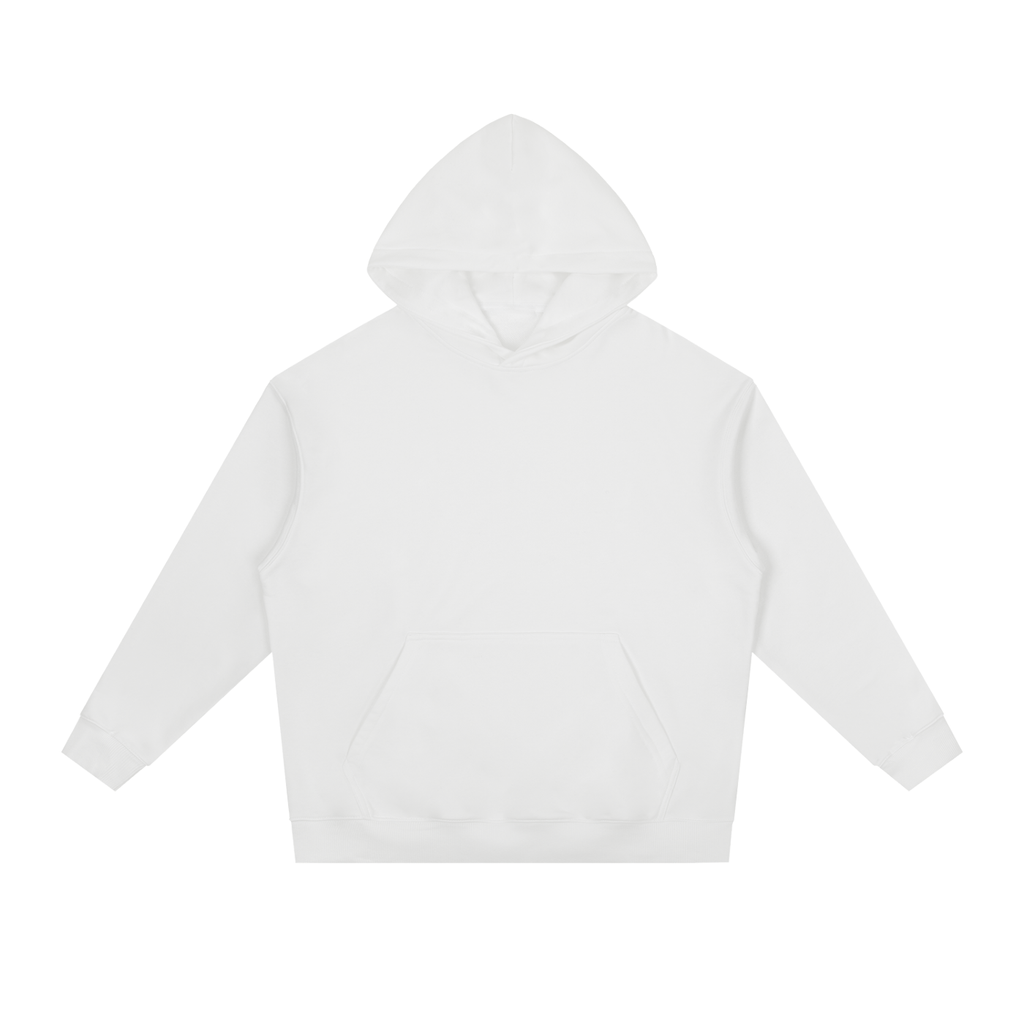 Essential heavyweight drop-shoulder hoodie in White, front view
