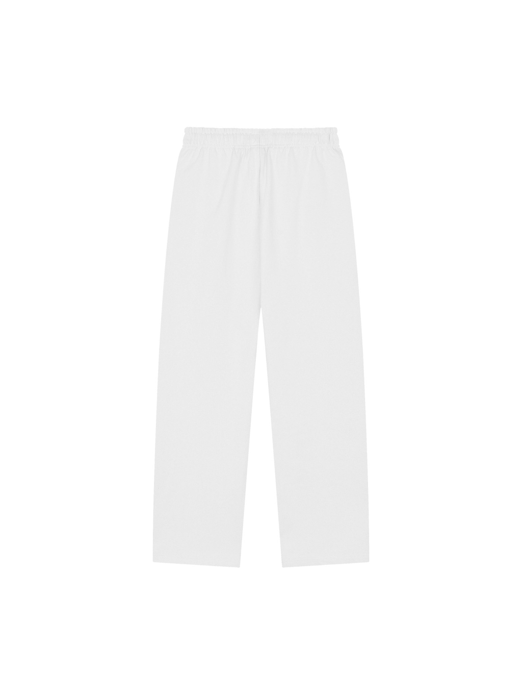 Unisex straight-leg sweatpants in White, back view on white. Marcel Afters